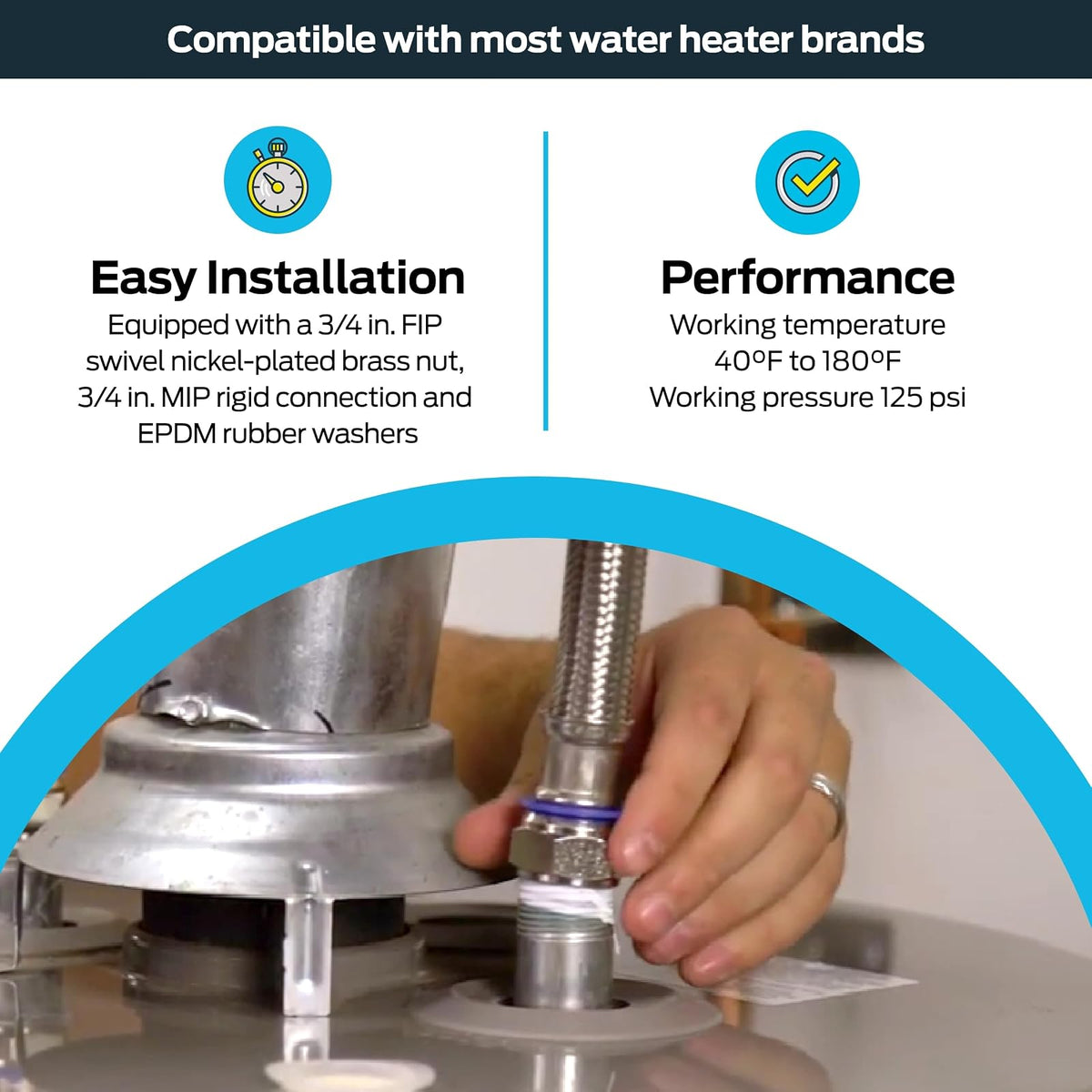 Eastman 48255 Steel-Flex - Conector flexible de acero inoxidable para calentador de agua, 61 cm de longitud, color plateado