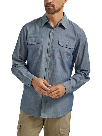 Wrangler Authentics Camisa Tejida clásica de Manga Larga Camisa Abotonada para Hombre