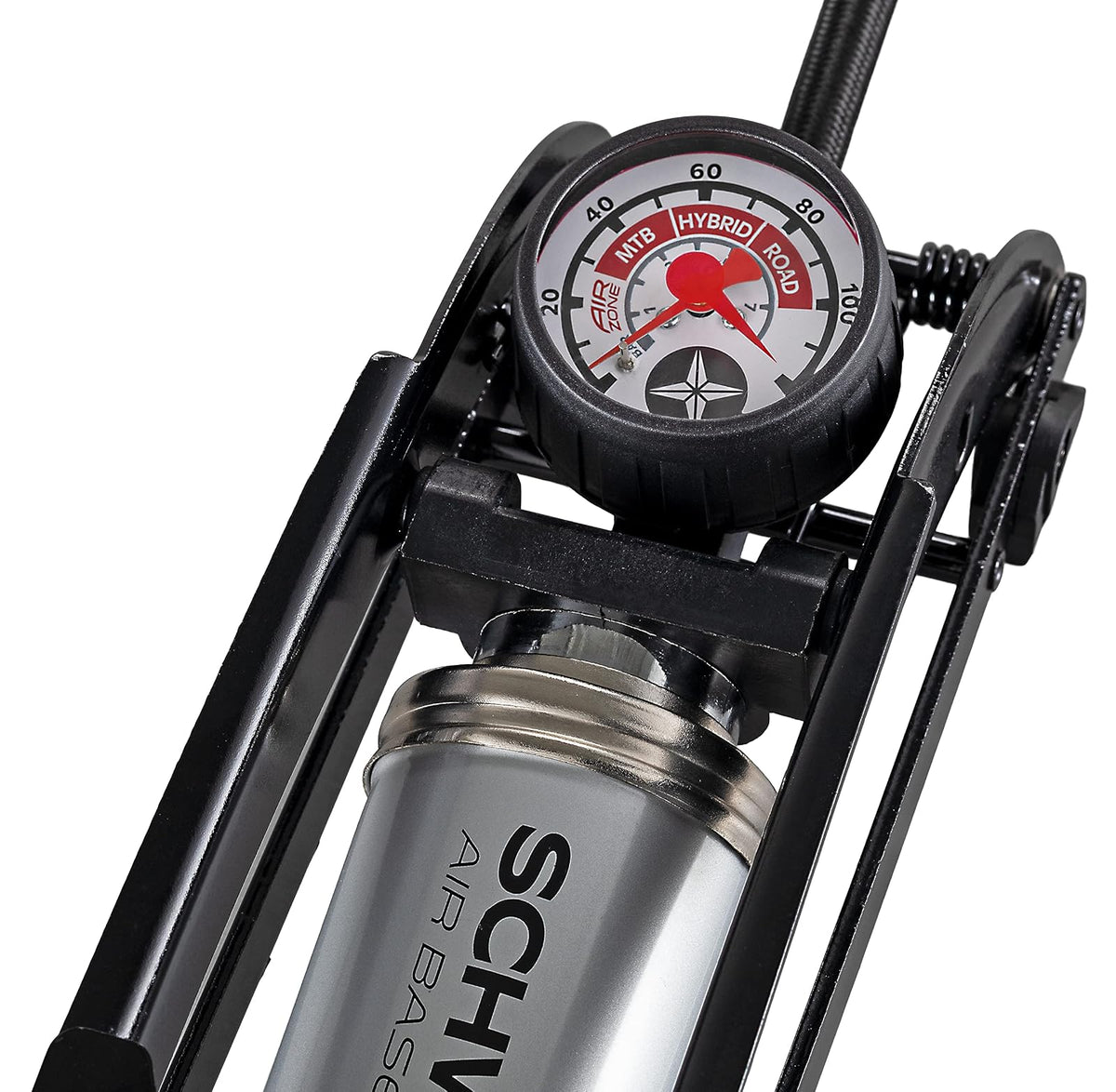 Schwinn Bomba de pie de Alta presión, Base de Aire y Base de Aire Plus, medidor de presión de Aire zonificado, se Adapta Tanto a Schrader como a Presta, máximo 120 PSI
