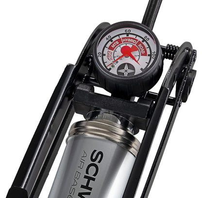 Schwinn Bomba de pie de Alta presión, Base de Aire y Base de Aire Plus, medidor de presión de Aire zonificado, se Adapta Tanto a Schrader como a Presta, máximo 120 PSI