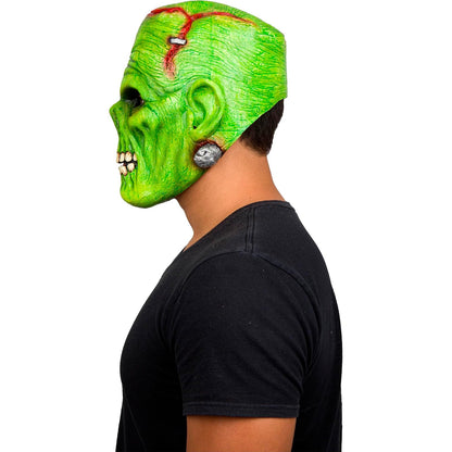REV Frankenstein Monstruo Verde Máscara Latex | Máscara de Terror con Tornillos, Cicatrices y Dientes | Accesorio Cosplay Adulto Talla M Color Verde