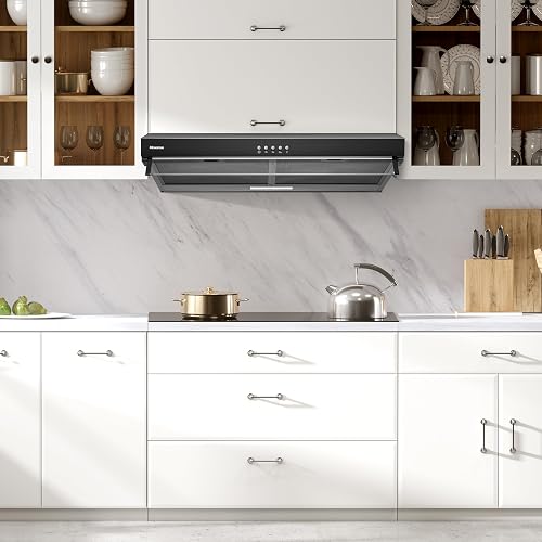 Hisense HUH701BS-Campana de Cocina,76cm, 3 Velocidades, Acero Inoxidable | Extracción, Nivel de Ruido, Recirculación, Iluminación LED, Diseño de Campana Telescópica, Filtro de Grasa Lavable