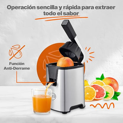 Hukën x MasterChef | Exprimidor Eléctrico de Cítricos CITRUSMAX 200W | Exprimidor de Naranjas y Limones | 2 Conos Dual-Press | Filtro Ajustable | Antiderrame | Acero Inoxidable