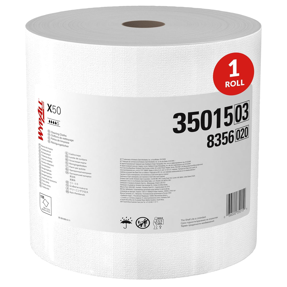 Wypall 35015 X50 Cloths, Jumbo Roll, 9 4/5 x 13 2/5, White