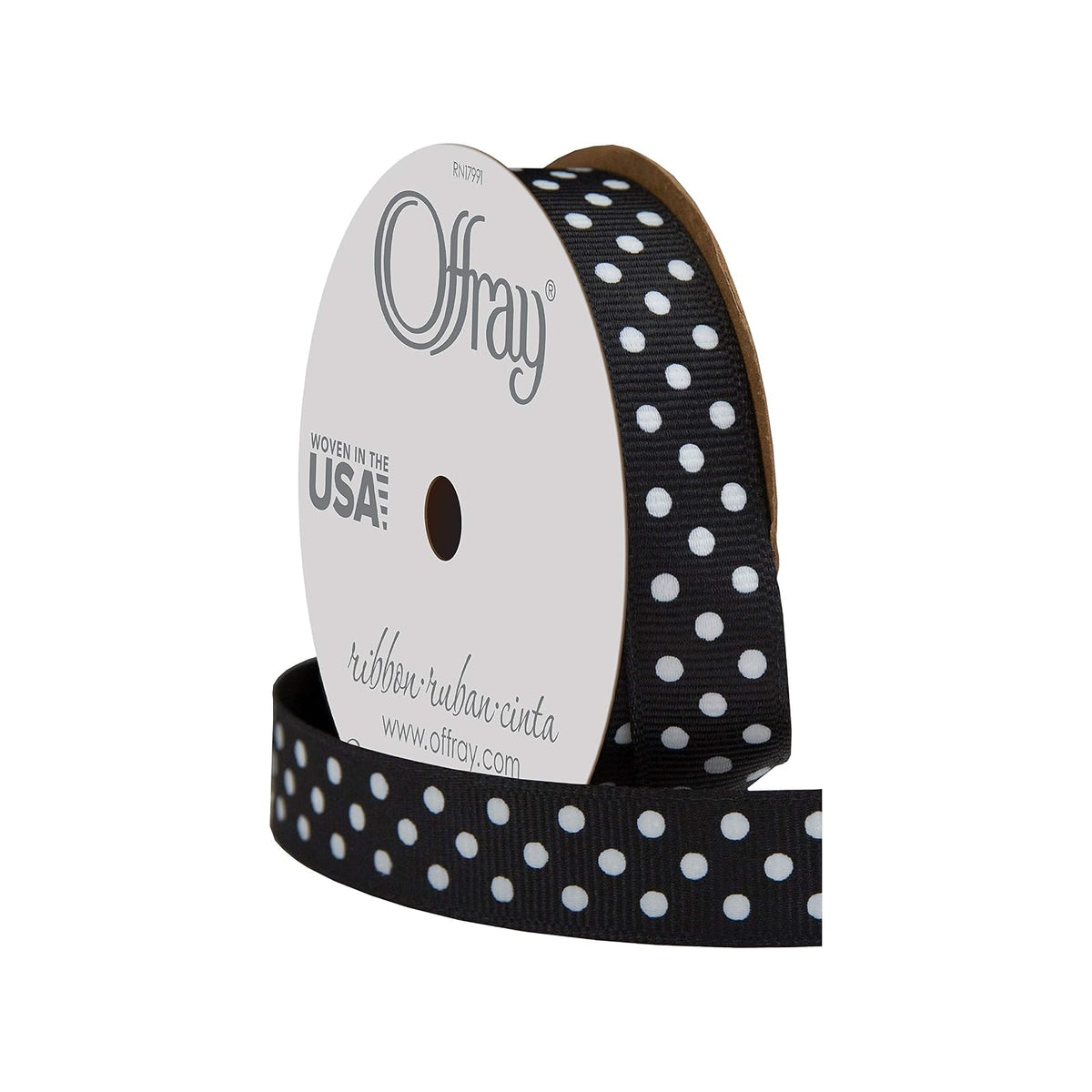 BERWICK Offray 467992 - Cinta de grogrén de 5/8 Pulgadas de Ancho, Lunares Blancos y Negros, 3 Yardas
