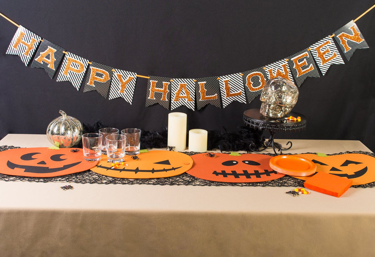 DII - Decoración de Mesa para Fiesta de Halloween, Tela de algodón Reutilizable y Lavable a máquina, Juego de Caminos de Mesa/manteles Individuales, Jack o Lantern, 4 Piezas