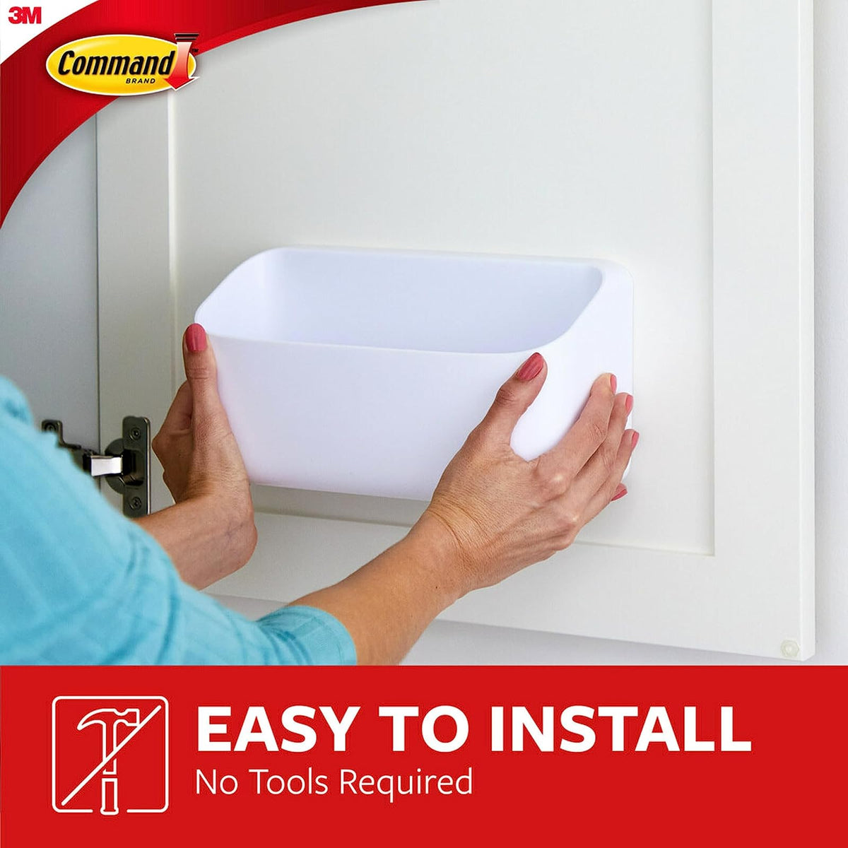Command Organizador grande de 10 libras con 4 tiras de comando, 10 x 3.4 x 5.1 pulgadas, pesado sin daños para organizar suministros de limpieza, clóset y despensa, blanco