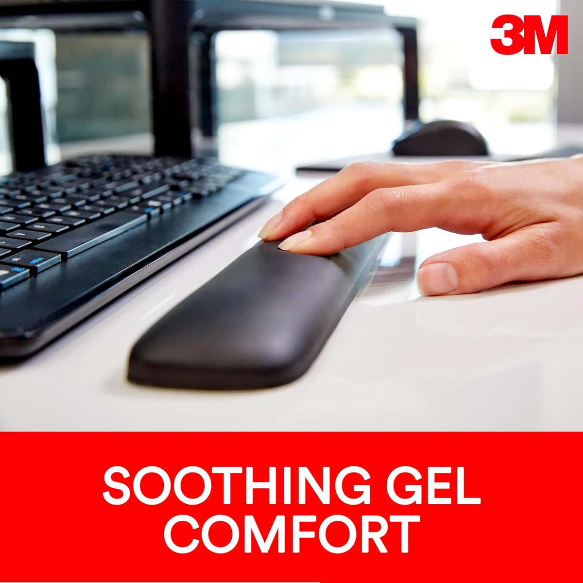 3M Gel Wrist Rest for Keyboards, Soothing 3M Gel Technology and Satin Smooth Cover for All Day Comfort and Support, 19", Black (WR85B)