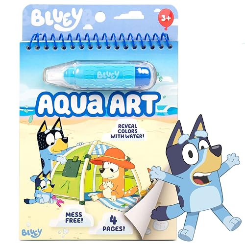 Bluey Aqua Art, Includes 4 Reusable Pages of Water Art & Water Pen, Color with Water Book, Water Reveal Activity Book, Paint with Water Books, Water Doodle Book, Reusable No-Mess Art Book