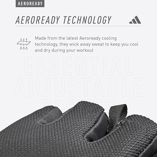 Adidas Guantes Esenciales Ajustables sin Dedos para Hombres y Mujeres, Guantes Acolchados para Levantamiento de Pesas, Correas de muñeca Ajustables para Ajuste Seguro