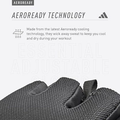 Adidas Guantes Esenciales Ajustables sin Dedos para Hombres y Mujeres, Guantes Acolchados para Levantamiento de Pesas, Correas de muñeca Ajustables para Ajuste Seguro