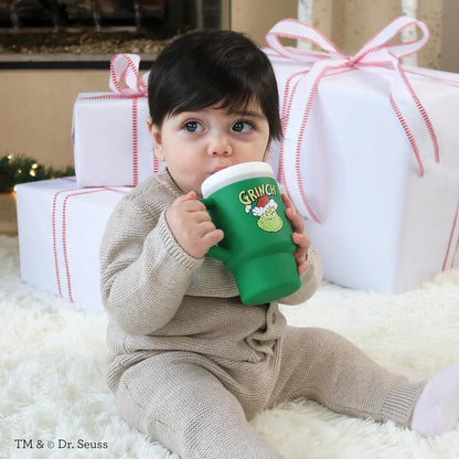 Infantino My 1st Tumbler, taza de silicona para beber con popote y asa, taza de bebé resistente a derrames para poner en marcha, botella de transición sin BPA, verde Grinch