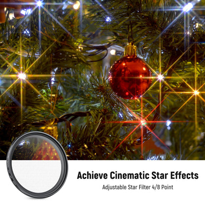NEEWER - Filtro de Estrella Ajustable de 58 mm de 4/8 Puntos, visualización Cruzada giratoria multirevestimiento, Filtro de Lente de cámara, Marco de Metal Delgado y 3 paños de Limpieza para