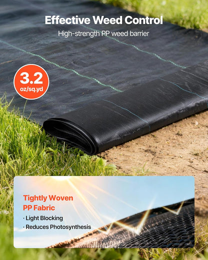 VEVOR Malla Antihierbas 1,2 x 15,2m, 90 g/m², Paquete de 2, Tela Geotextil para Control de Maleza PP Tejido de Alta Densidad para Jardines, Invernadero, Camino de Grava, Drenaje, Ventilación, Exterior
