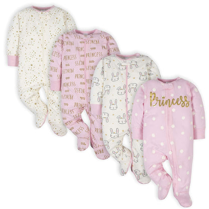 Gerber Set de 4 Pijamas Sleep 'N Play para Bebé Recién Nacido - 3-6 Meses - Princesa rosa