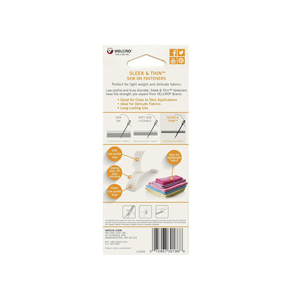 Velcro Marca Elegante y Delgada para Telas, Cinta de 6 pies x 3/4 Pulgadas, Color Blanco, Suave en la Piel, Ultra Ligera con tecnología de Carril de Costura