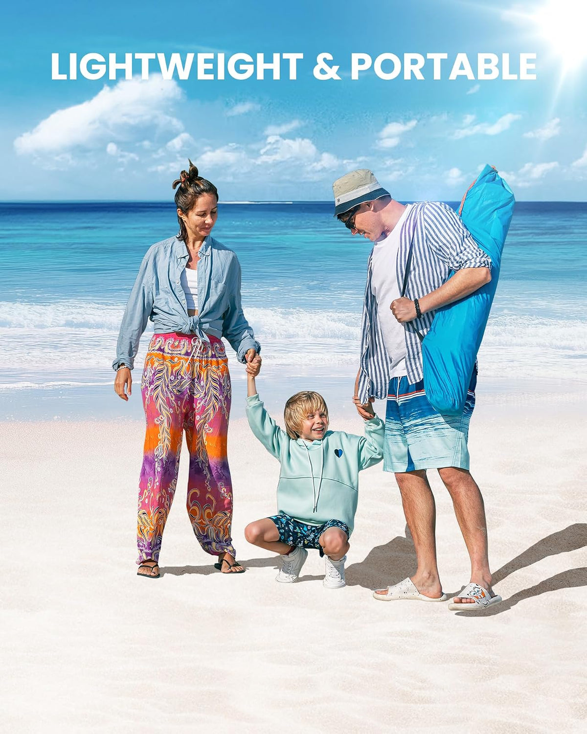 OutdoorMaster - Tienda de campaña de Playa desplegable para 4 Personas, fácil de Instalar y portátil, toldo de Playa con protección UPF 50+, protección UV, tragaluz extraíble, tamaño Familiar