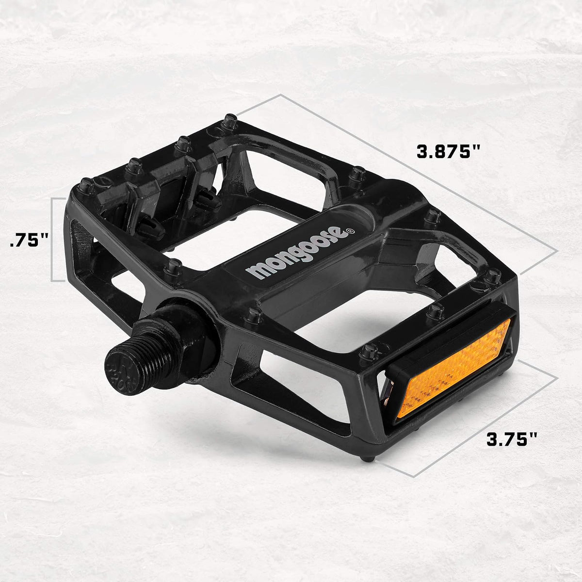 Mongoose - Pedales de Bicicleta de montaña para Adultos, adaptadores de 1/2" y 9/16", Pedal de Plataforma de Bicicleta de aleación Duradera, Tiras refectivas, Accesorios de Bicicleta MTB