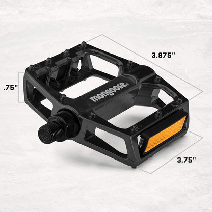 Mongoose - Pedales de Bicicleta de montaña para Adultos, adaptadores de 1/2" y 9/16", Pedal de Plataforma de Bicicleta de aleación Duradera, Tiras refectivas, Accesorios de Bicicleta MTB