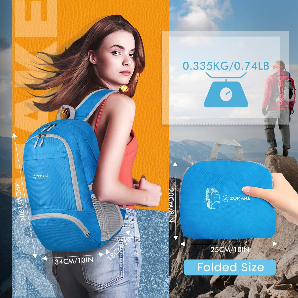 ZOMAKE Lightweight Packable Backpack 30L