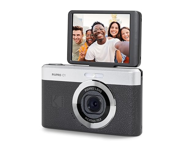 Kodak PIXPRO C1 - Cámara Digital con Zoom Compatible con 13 MP, Punto Compacto y Disparo con visualización LCD abatible de 2.8 Pulgadas y 180°, diseño Retro clásico con Zoom 4X y Video Full HD 1080P