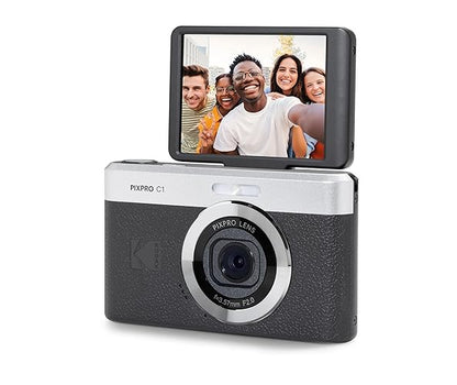 Kodak PIXPRO C1 - Cámara Digital con Zoom Compatible con 13 MP, Punto Compacto y Disparo con visualización LCD abatible de 2.8 Pulgadas y 180°, diseño Retro clásico con Zoom 4X y Video Full HD 1080P