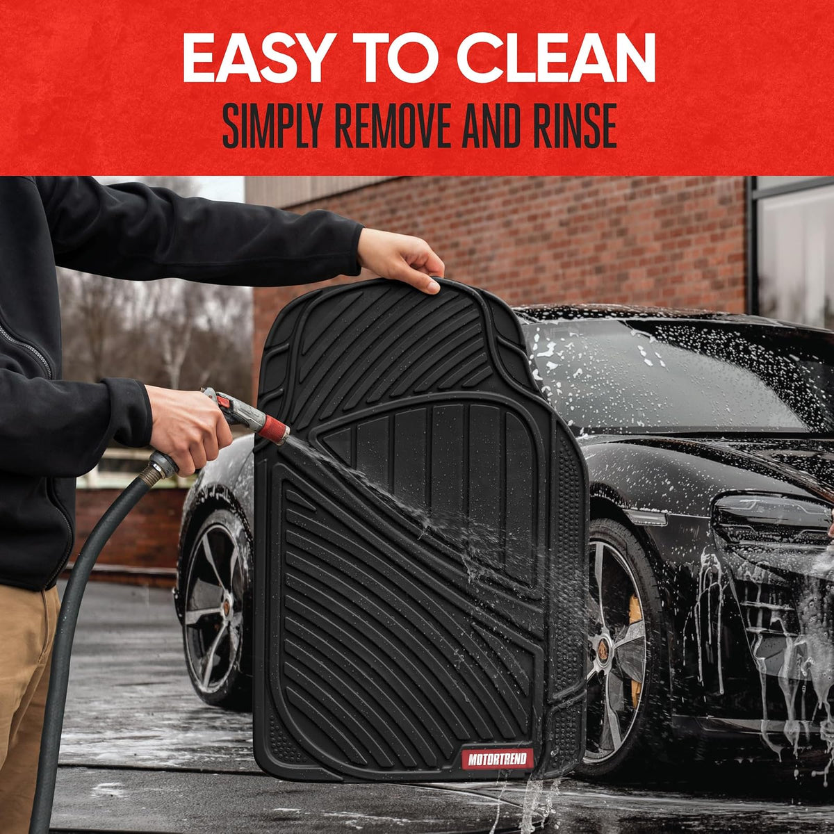 Motor Trend flextough Baseline - Heavy Duty Alfombrillas de Goma, 100% sin Olor y última intervensión de BPA, para Todo Tipo de Clima, Color Negro, Negro