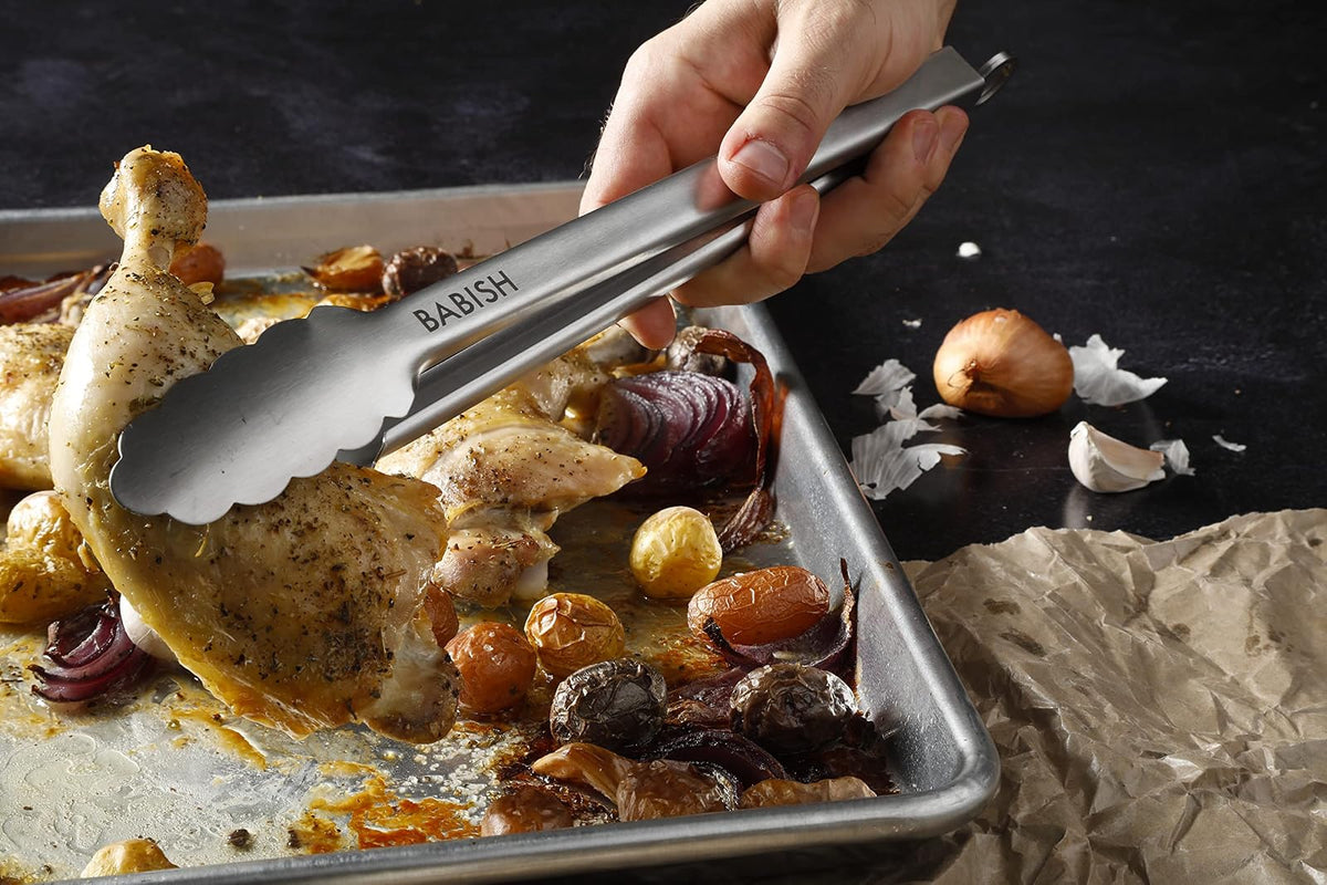 Babish - Juego de pinzas de cocina con bloqueo de 30,5 cm y 22,8 cm, acero inoxidable