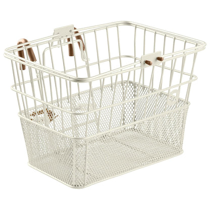 Bicycles Detachable Steel Half-Mesh Apollo Bike Basket with Built-in Handles, Weather-Resistant Steel and Integrated Hooks for Easy Assembly to Front Handlebar - Eggshell