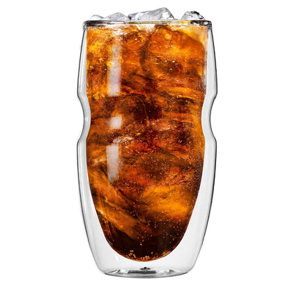 Vasos de doble vidrio Serafino, para cafés y tés fríos, con capacidad de 475 ml. Set de 2 vasos de vidrio con aislante