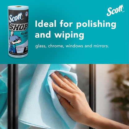 Scott 32896 - Toallas, vidrio, 1 capa, 8.6 x 11 pulgadas, azul, 90 hojas por rollo (caja de 12 rollos)