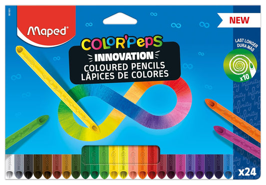 MAPED Lápices de Color 24 Piezas, Color'Peps | 100% Mina sin Virutas | Agarre Ergonómico, Alta Durabilidad | Colores Intensos