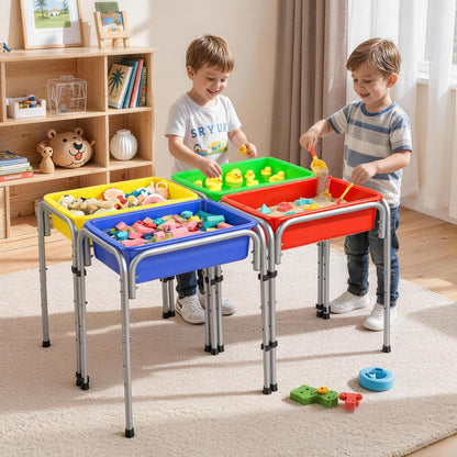 VEVOR Mesa Sensorial Infantil, Juegos de Agua y Arena para Niños de 3-6 Años, Altura Ajustable, Patas Antideslizantes, 4 Cajas Desmontables, Marco de Acero al Carbono, Mesa para Exploración Educación