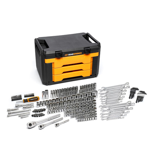 GEARWRENCH - Juego de herramientas mecánicas en caja de almacenamiento de 3 cajones, 257 unidades, unidad de 1/4 en 3/8 pulgadas y 1/2 pulgadas, sistema métrico/SAE | GW72XLCBMTS