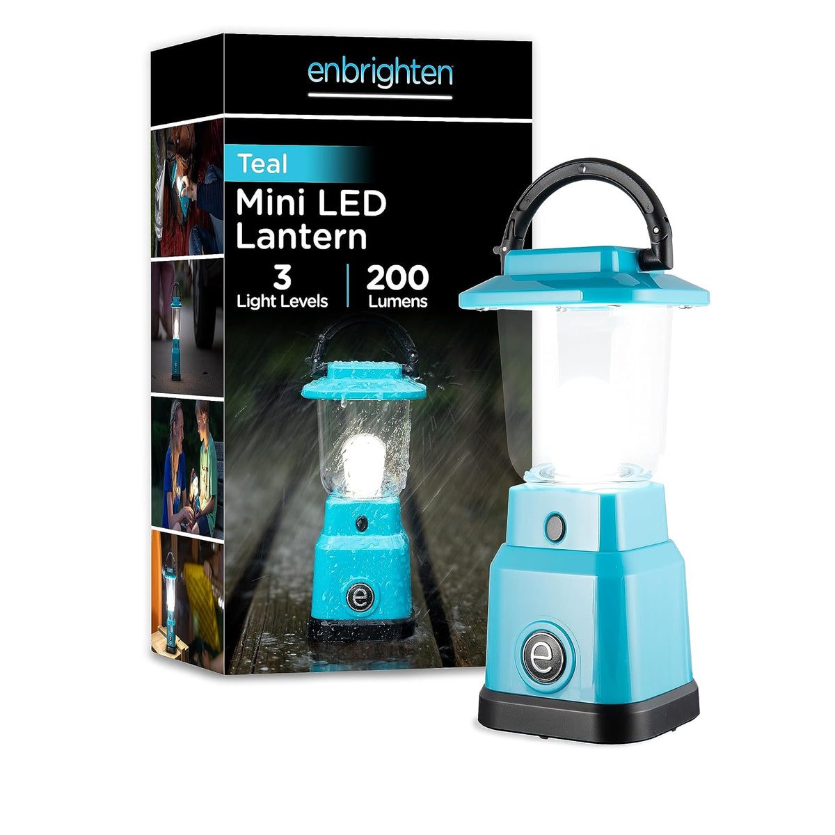 Enbrighten LED Mini Camping Lantern, Battery Powered, 200 Lumens, 40 Hour Runtime, 3 Light Levels, Ideal for Hiking, Outdoors, Emergency, Snow, Hurricane and Storm, Teal, 49561 - Verde azulado