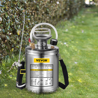 VEVOR Pulverizador de Mochila Manual Capacidad de 4 L Rociador de Mochila Presión de 1,5-4,0 Bar con Boquilla de Latón Uso en Interior y Exterior para Jardinería Doméstica y Limpieza de Pisos