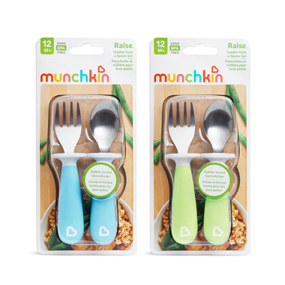 Munchkin Raise 4 unidades de tenedores y cucharas para niños pequeños, Azul/Verde, 12+