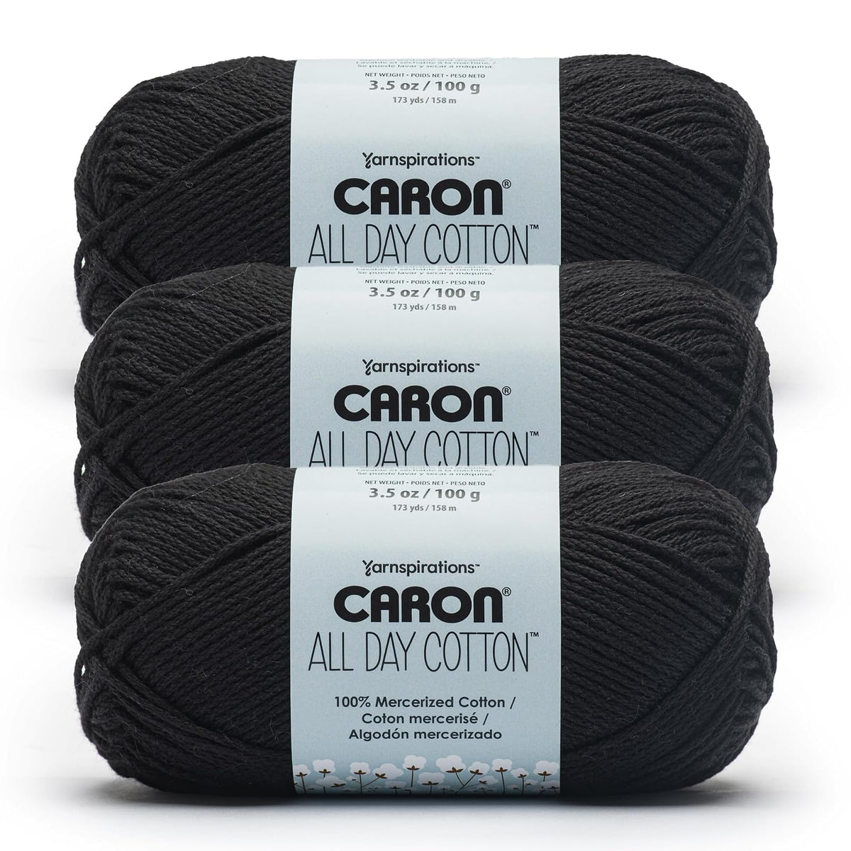 Caron All Day Estambre de Algodón Mercerizado, Varios Colores - Negro