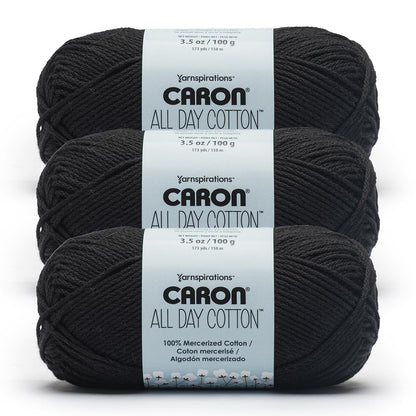 Caron All Day Estambre de Algodón Mercerizado, Varios Colores - Negro
