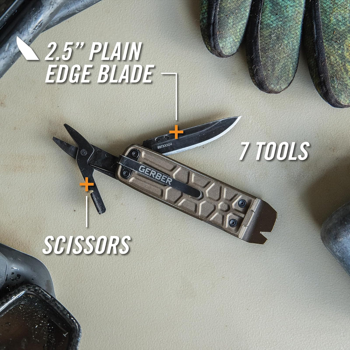 Gerber Gear Lockdown Slim Pry 7 en 1 llavero multiherramienta compacto EDC mini cuchillo de bolsillo con barra de palanca, bronce quemado