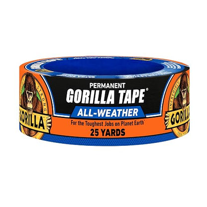 Gorilla Cinta adhesiva impermeable para todo tipo de clima, resistente a los rayos UV y a la temperatura, 1.9 pulgadas x 25 yardas, color negro (paquete de 1)