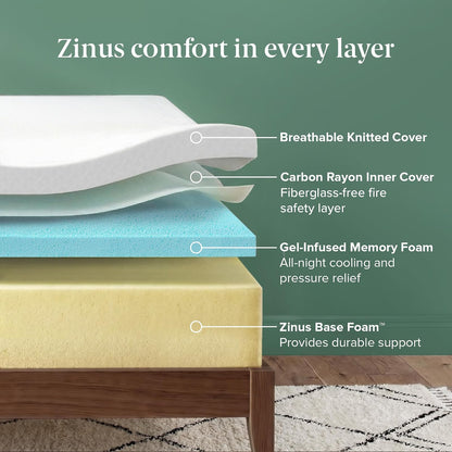 ZINUS - Colchón de Espuma viscoelástica Esencial de té Verde de 8 Pulgadas, Cama en una Caja, colchón asequible, Certificado CertiPUR-US,