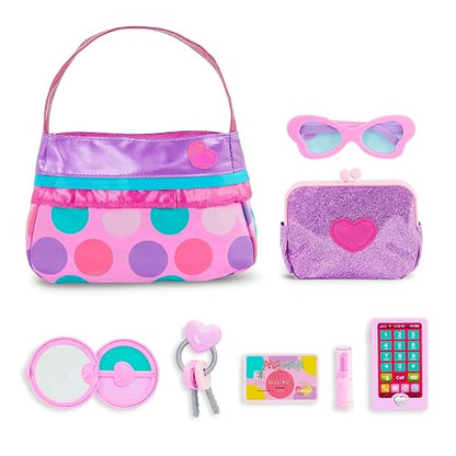 Battat Monedero Princesa, set de maquillaje con bolso de juguete | Set de 8 con bolso, monedero, móvil, gafas de sol, llaves, labial, estuche con espejo y tarjeta, 3 años y +