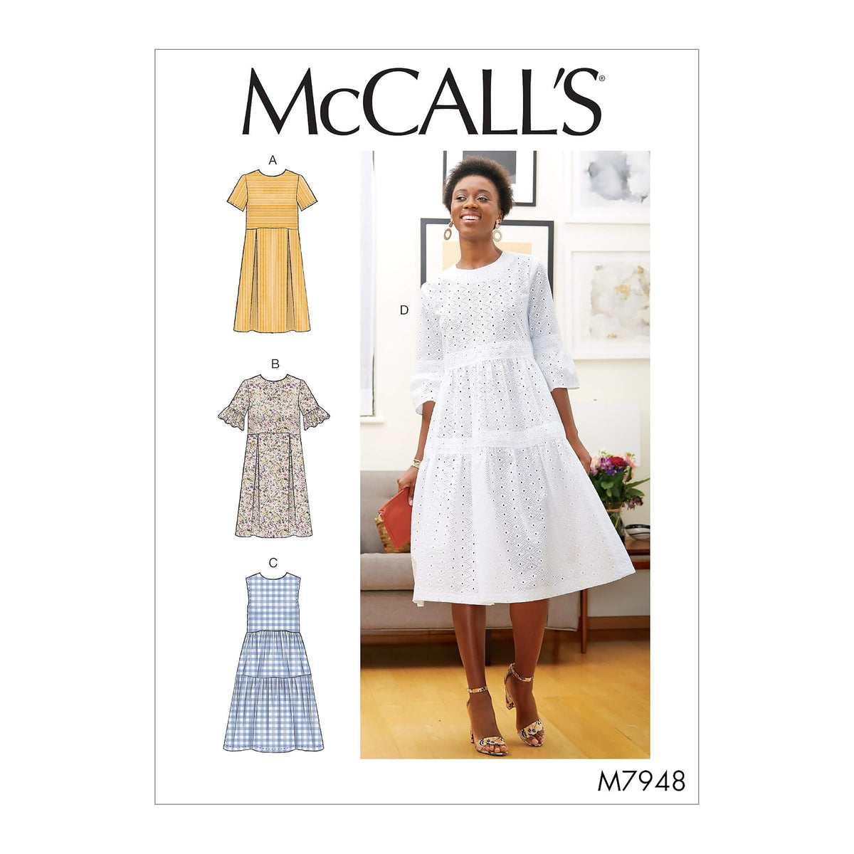 McCall's Patterns McCall's Patterns Vestido plisado hasta la rodilla para mujer, tallas 6-14, patrón de costura, blanco