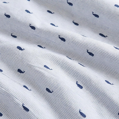 Nautica - Juego de sábanas Individuales, algodón percal, Totalmente elástico, Esencial Ideal para recámara (Azul a Rayas Ballenas, Individual)