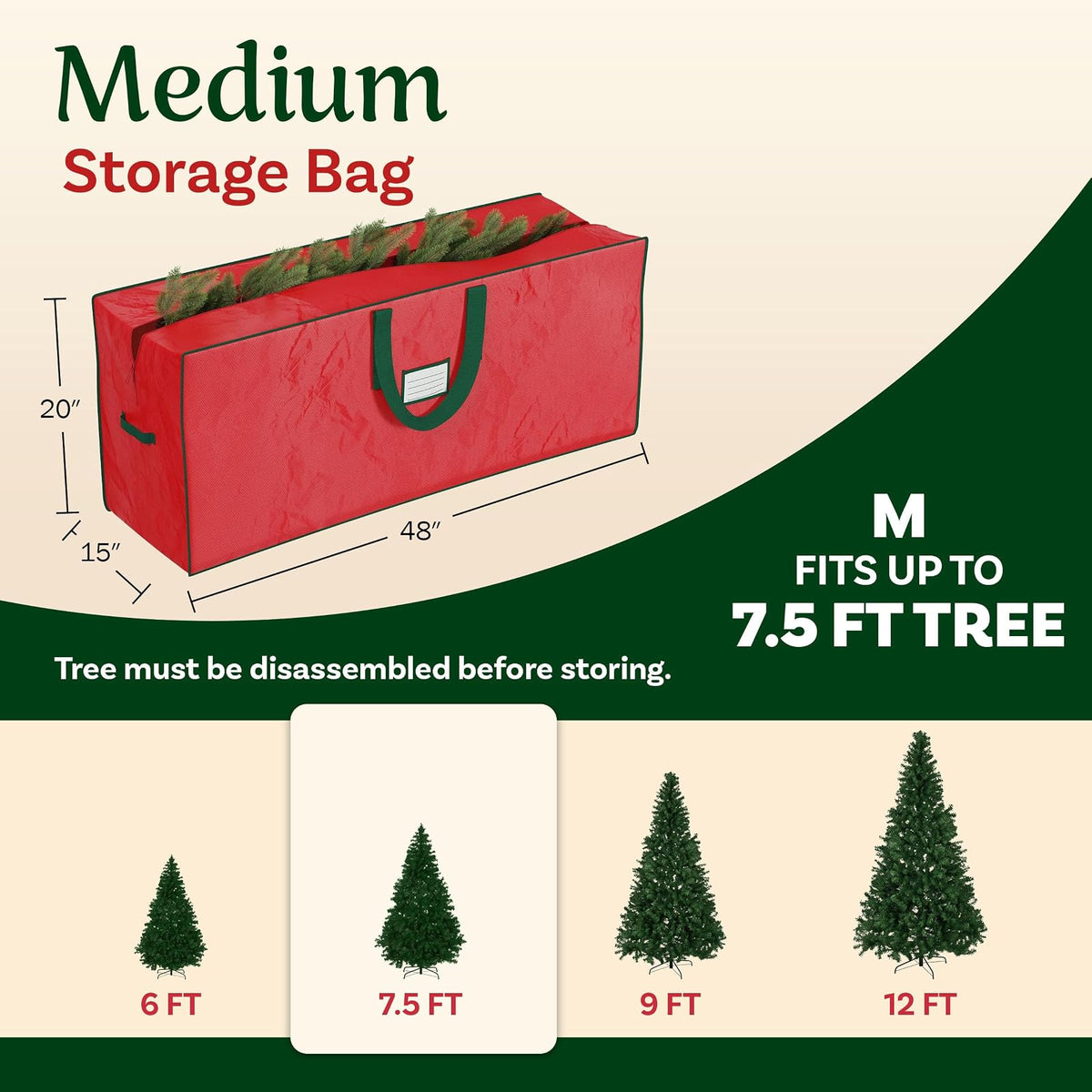 Elf Stor 83-DT5524 Christmas Storage Bags Holiday Large for up to 7.5 Ft Trees | Set of Two | Red