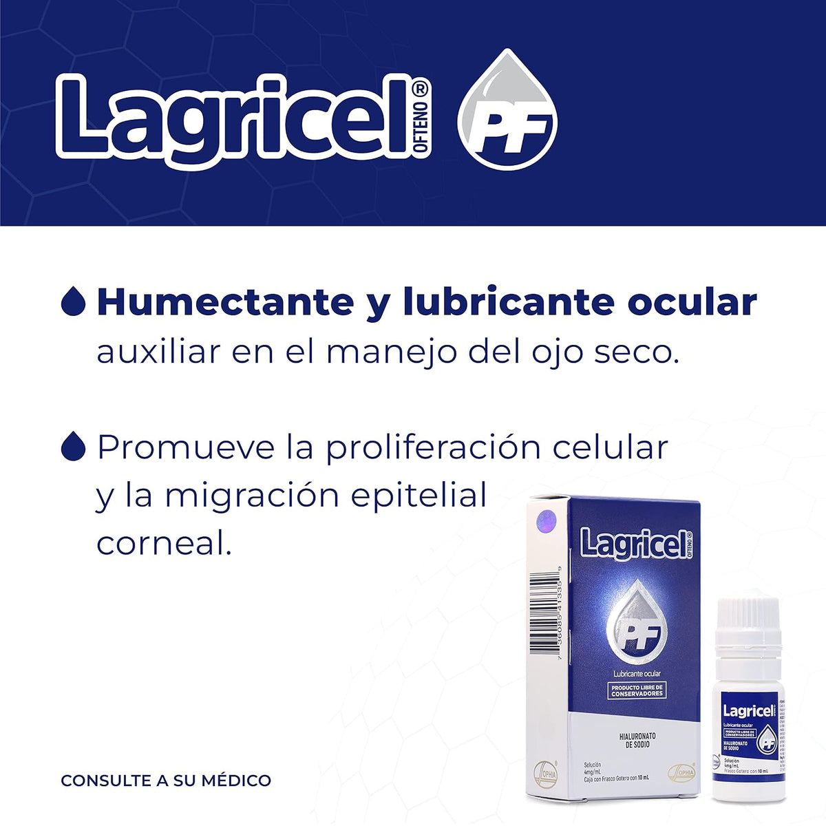 Sophia Lagricel PF Ofteno Lágrima Artificial 10 ml | Hialuronato de sodio 4 mg/ml, sin conservadores, frasco gotero, compatible con lentes de contacto