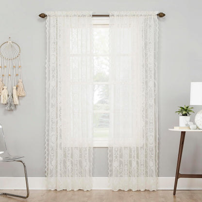 No. 918 Ariella Panel de Cortina de Encaje Floral con Bolsillo para Barra - 147.3An x 213.4Al cm (1 Paneles) - Marfil