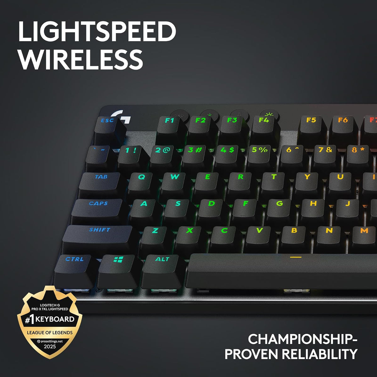 Logitech G Pro X TKL Lightspeed, Teclado inalámbrico para Juegos, ultraportable, sin sección numérica, RGB LIGHTSYNC, Teclas de PBT, interruptores con Click perceptible (GX Blue) - Negro