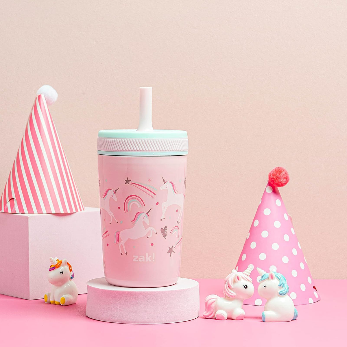 Zak Designs - Taza de paja para niños pequeños con diseño de unicornio de | última intervensión de BPA, acero inoxidable aislado, taza para beber, apto para vasos, apto para lavaplatos
